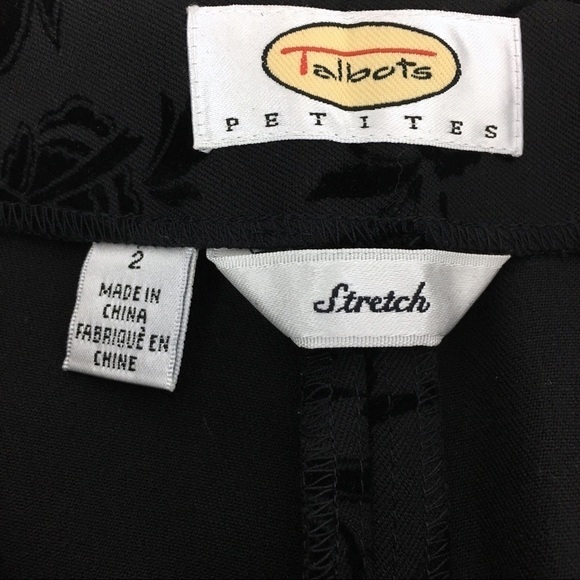 TALBOTS Pants Velvet Paisley Black Floral Print Ankle High Rise Petite Size 2P - Picture 8 of 10
